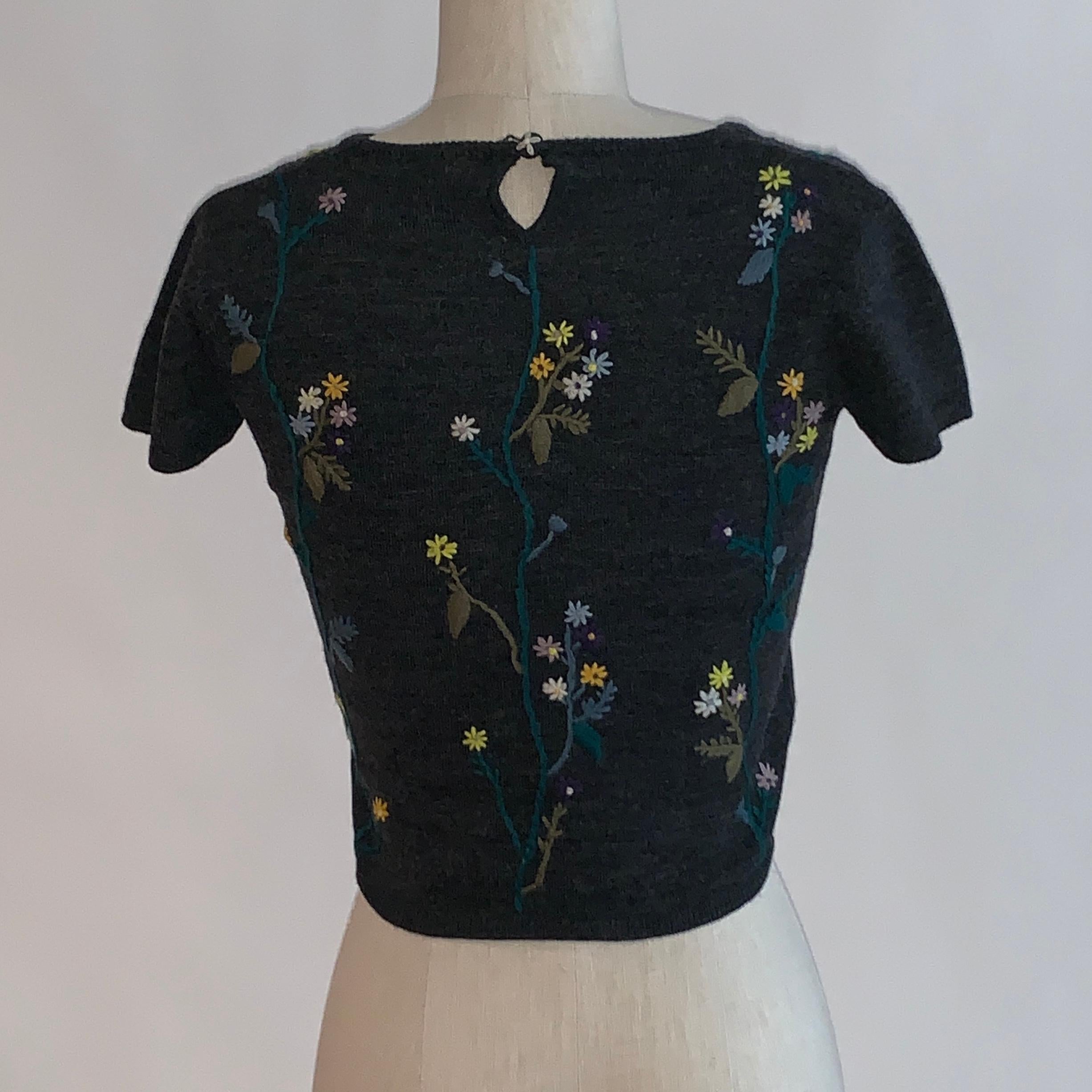 Black Moschino Cheap & Chic 1990s Grey Floral Cropped Sweater Top