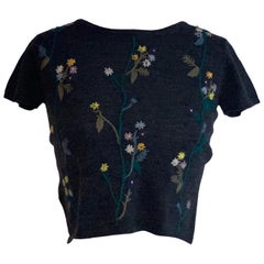Vintage Moschino Cheap & Chic 1990s Grey Floral Cropped Sweater Top
