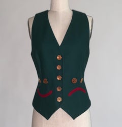Moschino Cheap and Chic 1990s Smile and Frown Face Vest verde con schiena a righe