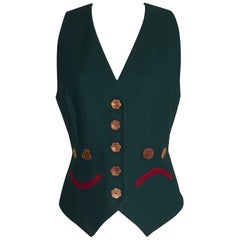 Moschino Cheap & Chic - Gilet vert avec dos rayé « Smile and Frown Face » (années 1990)