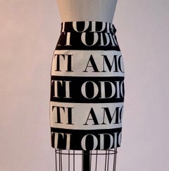 Moschino Cheap & Chic 1990s Ti Amo Ti Odio Black and White Pencil Skirt