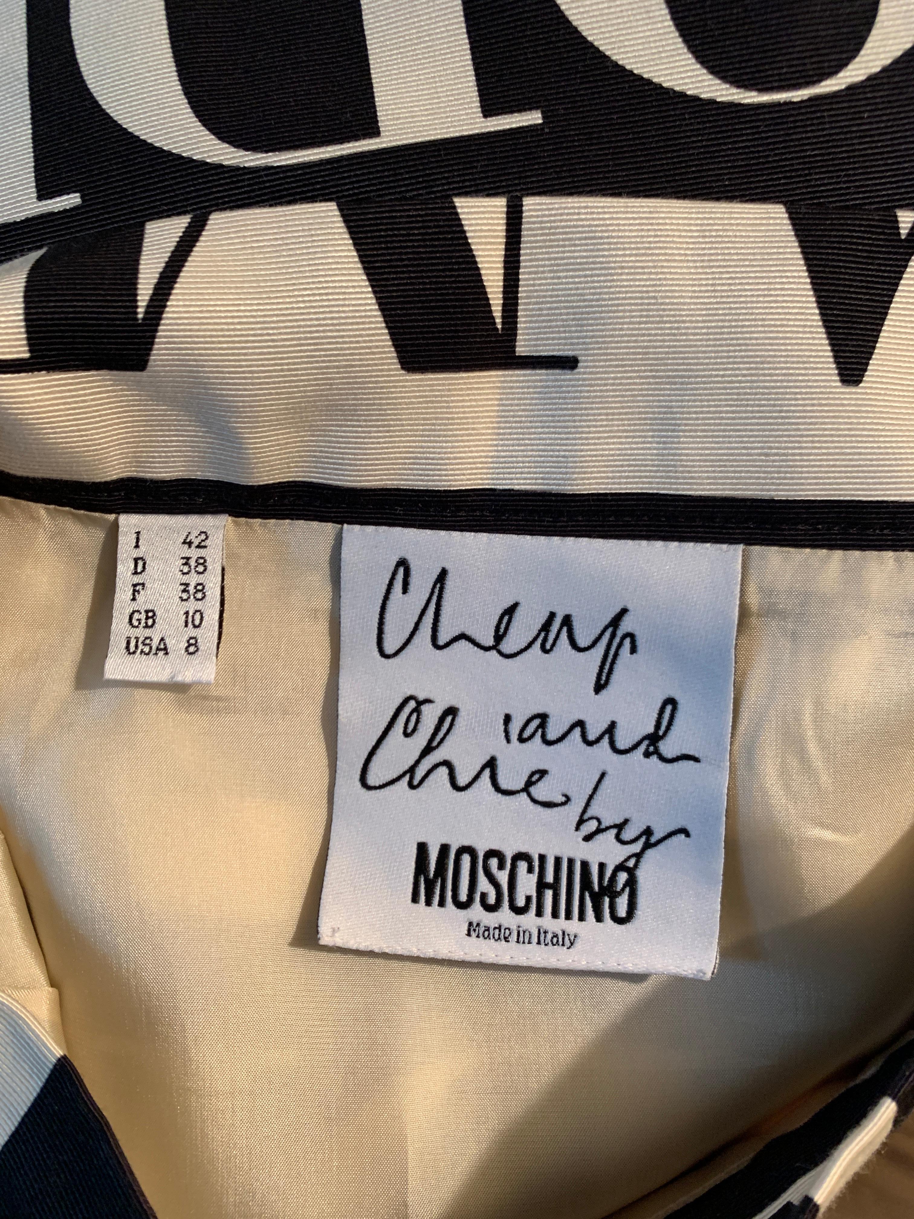 Moschino Cheap & Chic 1990er Ti Amo Ti Odio Schwarzer und weißer Bleistiftrock im Angebot 1