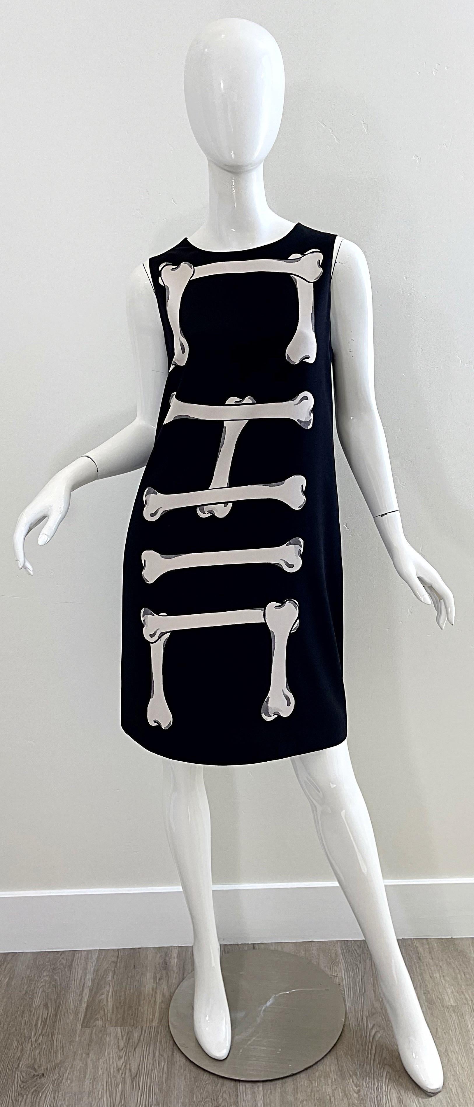 Moschino Cheap & Chic 2000s Size 10 No Bones About It Black White Skeleton Dress For Sale 4