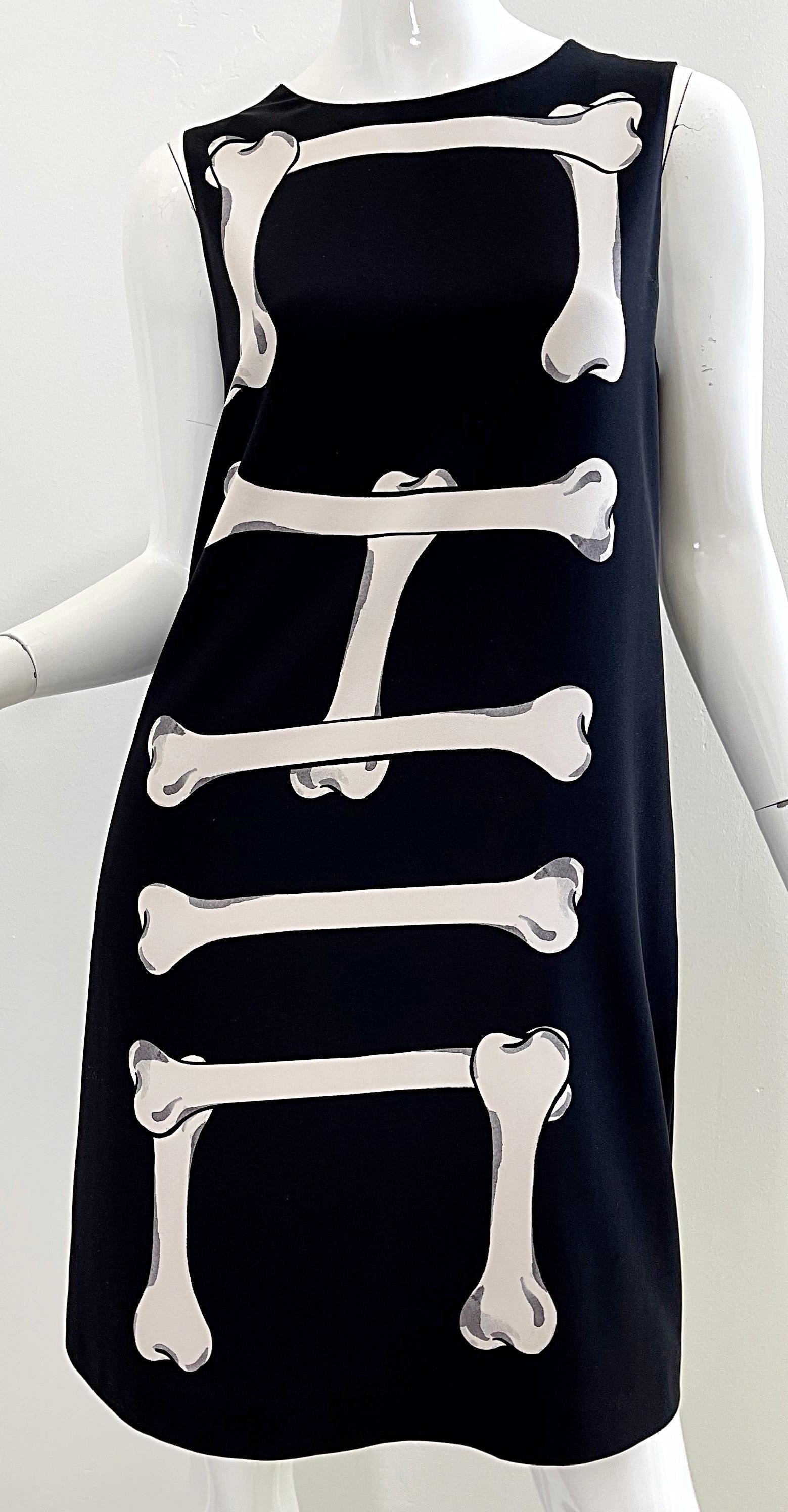 Women's Moschino Cheap & Chic 2000s Size 10 No Bones About It Black White Skeleton Dress For Sale