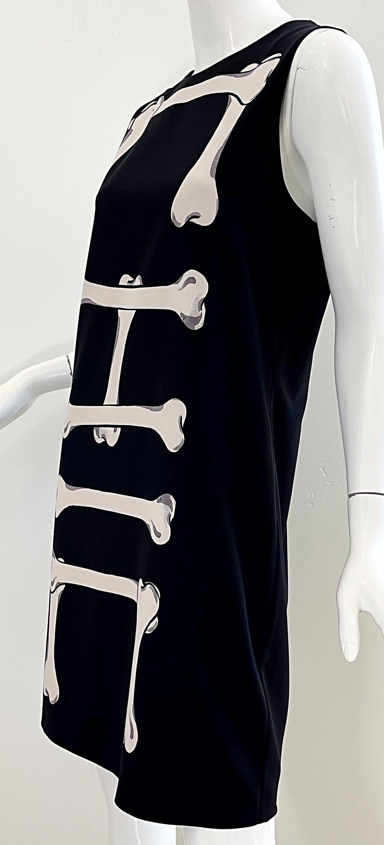 Moschino Cheap & Chic 2000s Size 10 No Bones About It Black White Skeleton Dress For Sale 2