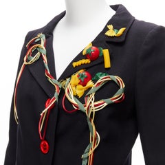 MOSCHINO CHEAP CHIC 2006 Truly Italian Runway navy pasta embellishment blazer