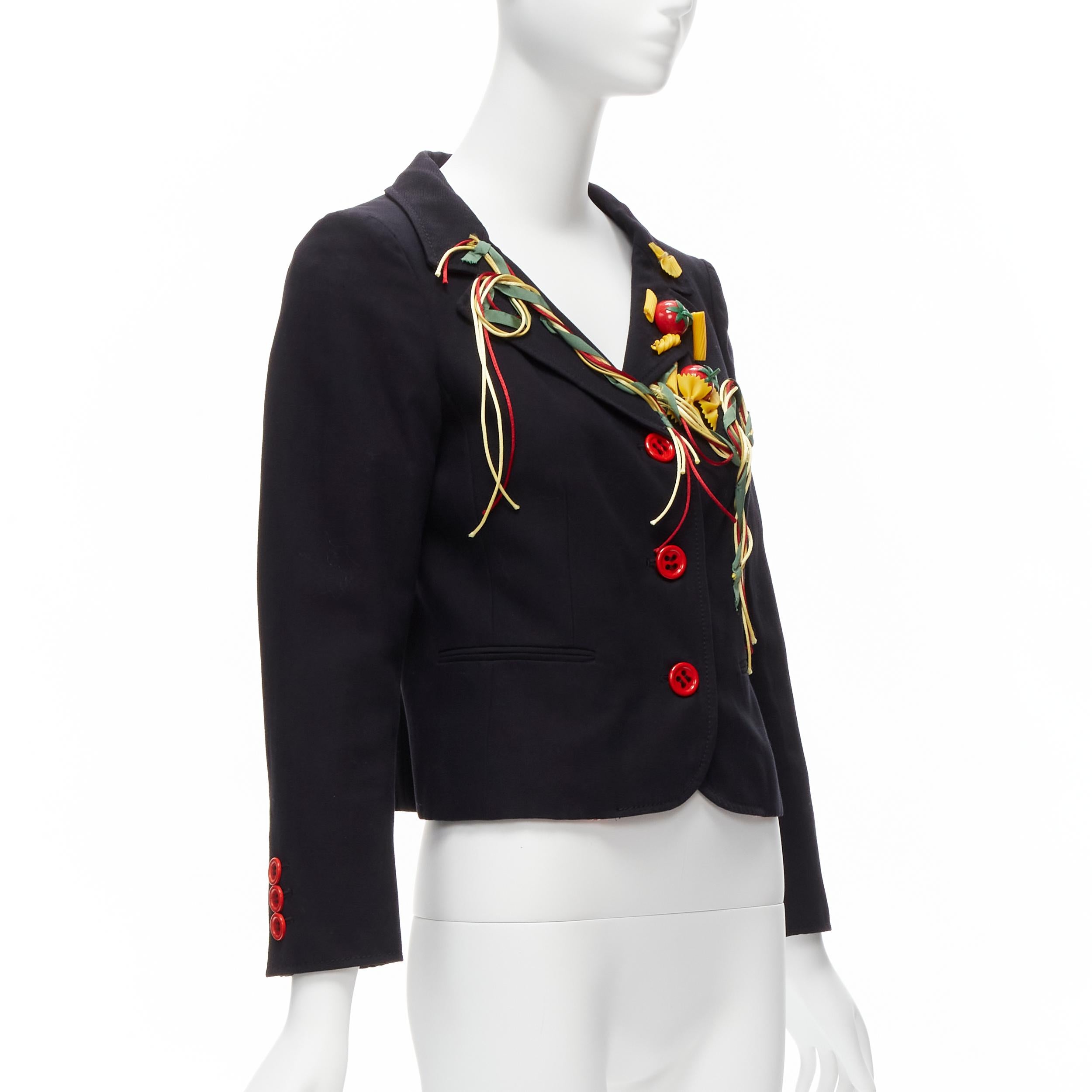 MOSCHINO CHEAP CHIC 2006 Truly Italian Runway navy pasta embellishment blazer In Excellent Condition For Sale In Hong Kong, NT