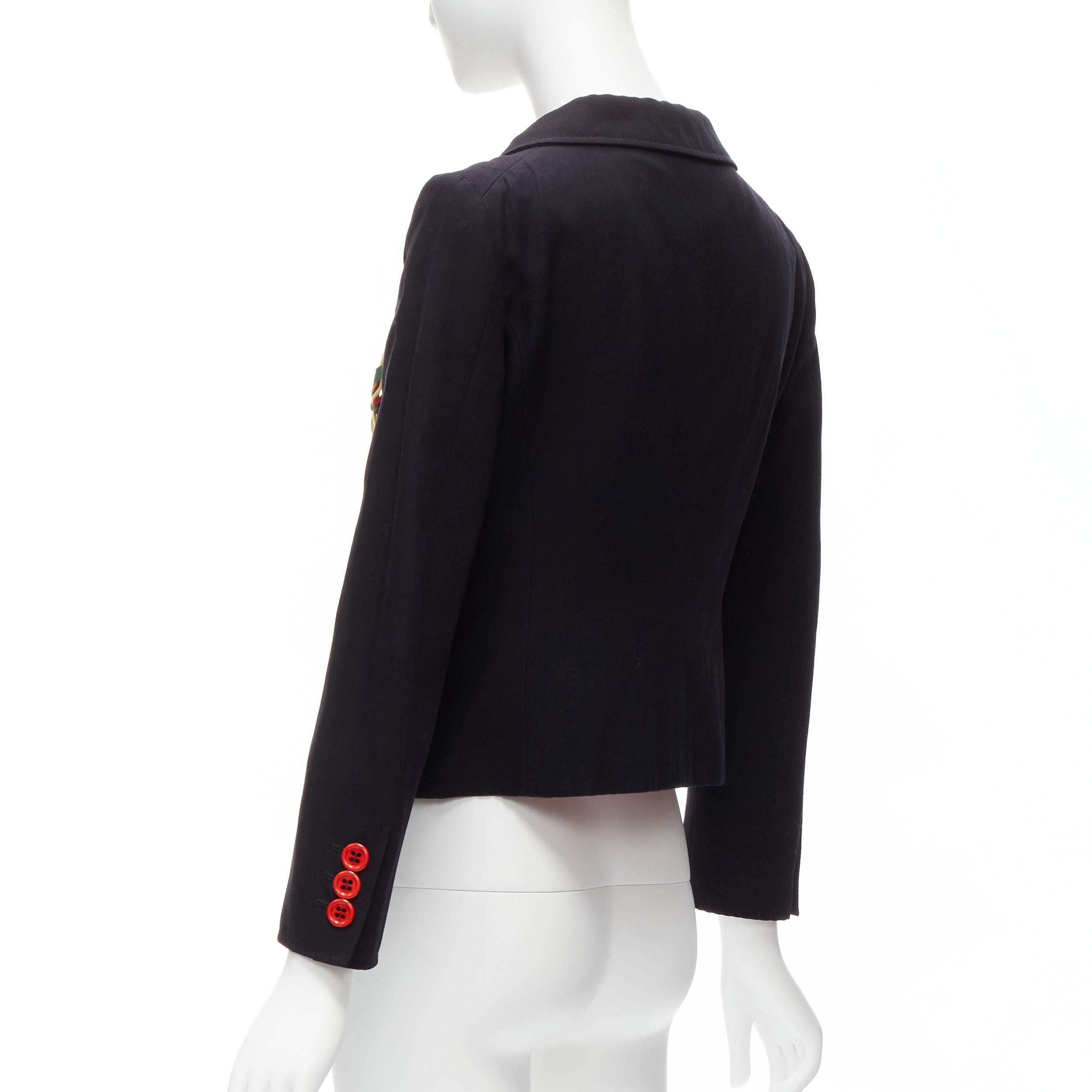 MOSCHINO CHEAP CHIC 2006 Truly Italian Runway navy pasta embellishment blazer For Sale 2