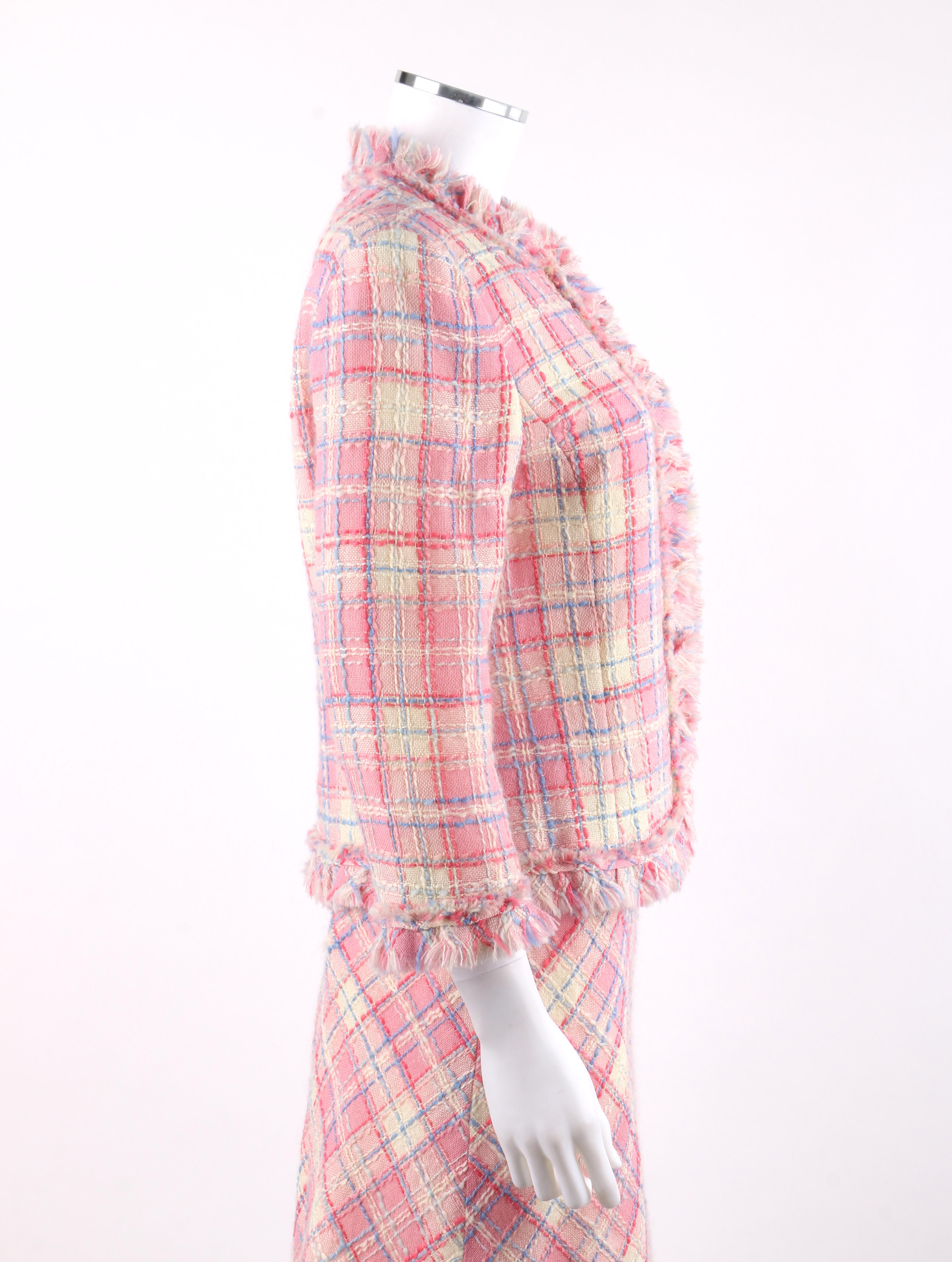 pink plaid skirt and blazer set