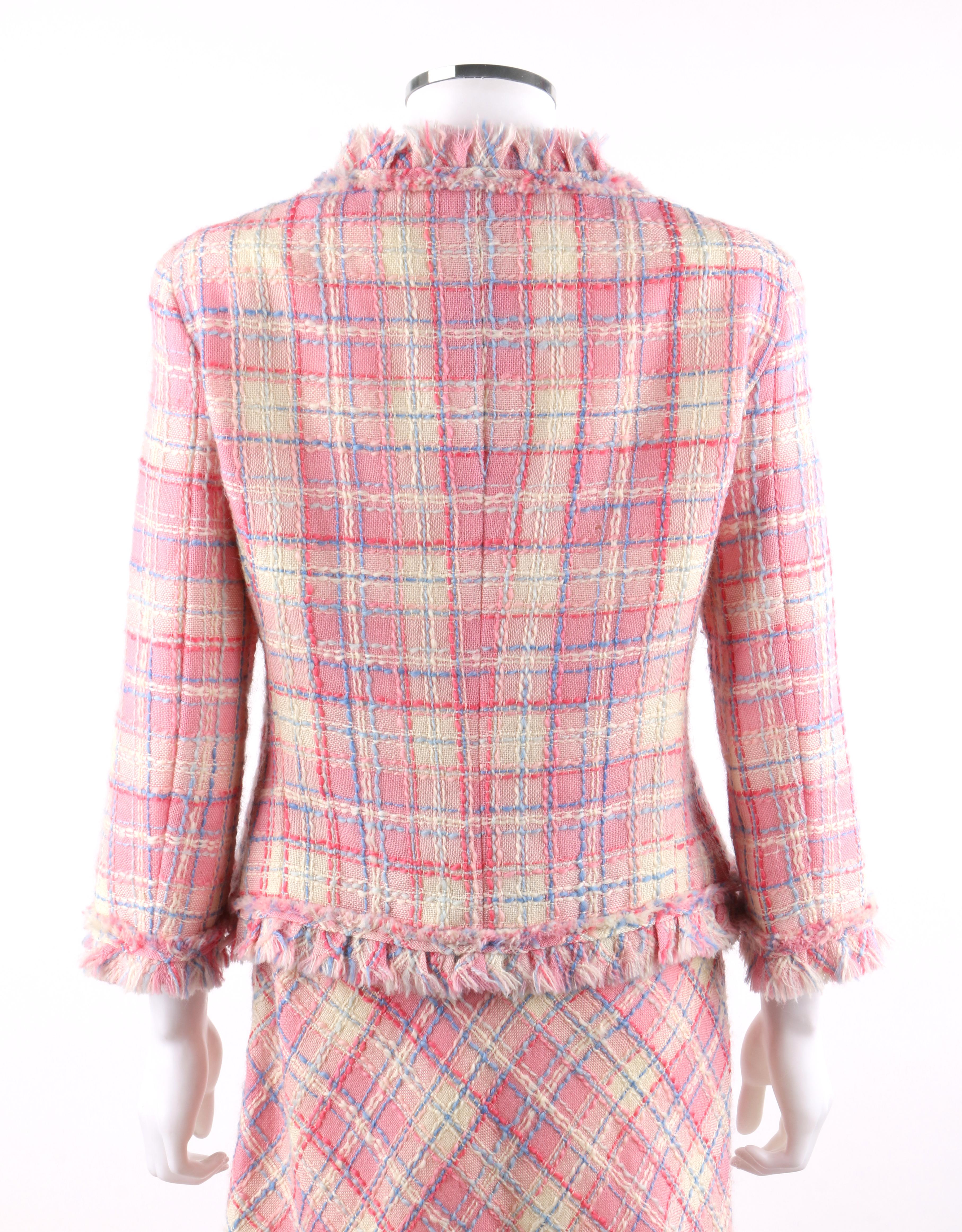 pink plaid skirt suit