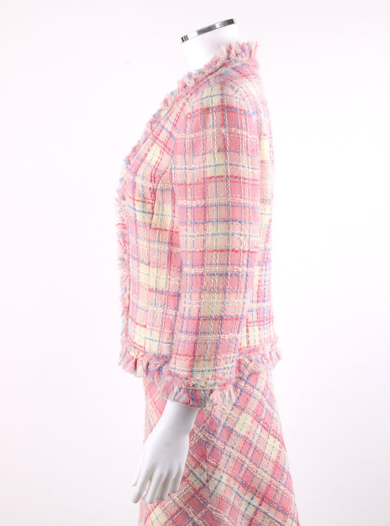 pink plaid skirt suit