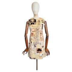 MOSCHINO Cheap 
Chic Vintage Newspaper print 1990s Off white velvet shift dress