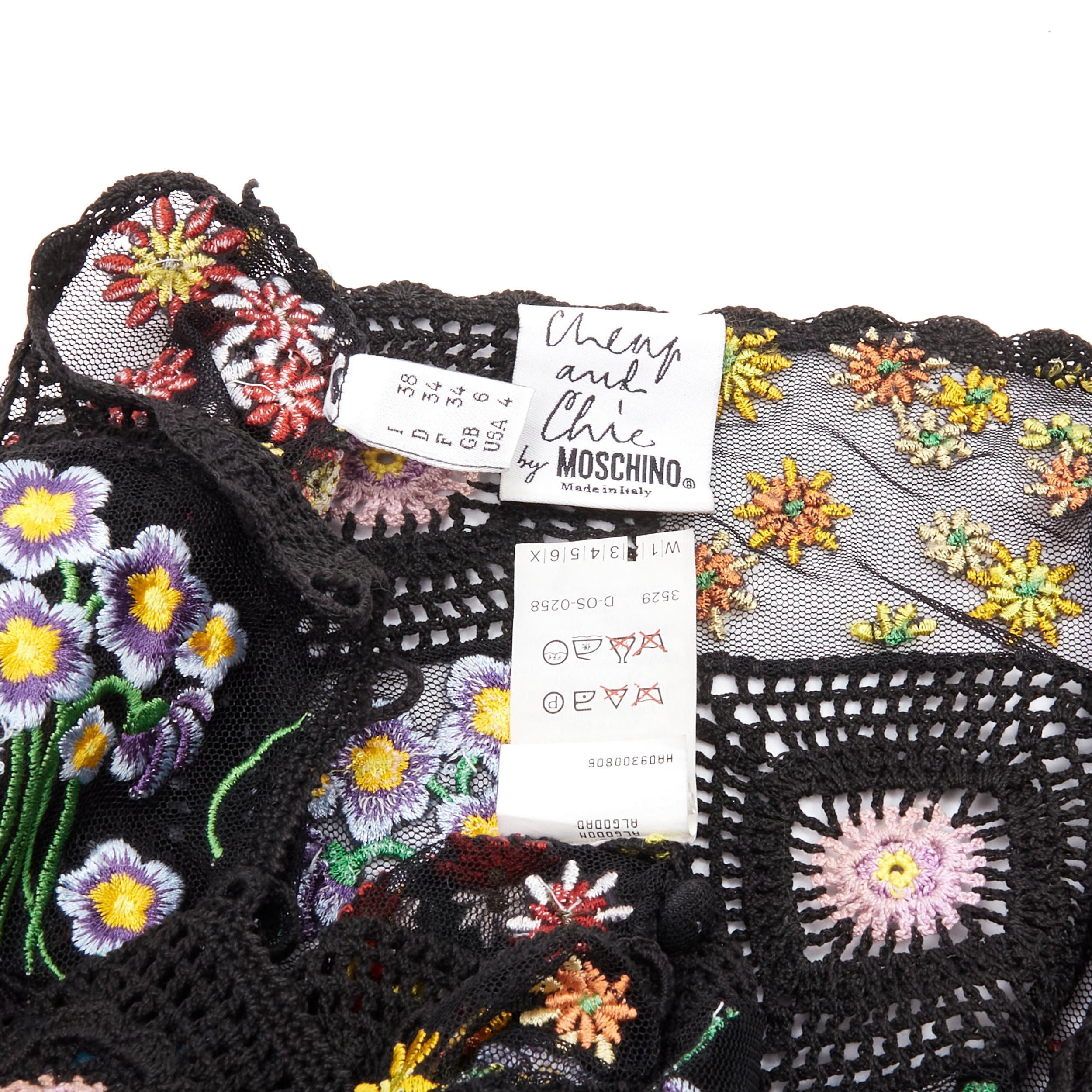 MOSCHINO CHEAP CHIC black floral crochet knit grandma cropped carigan S 4