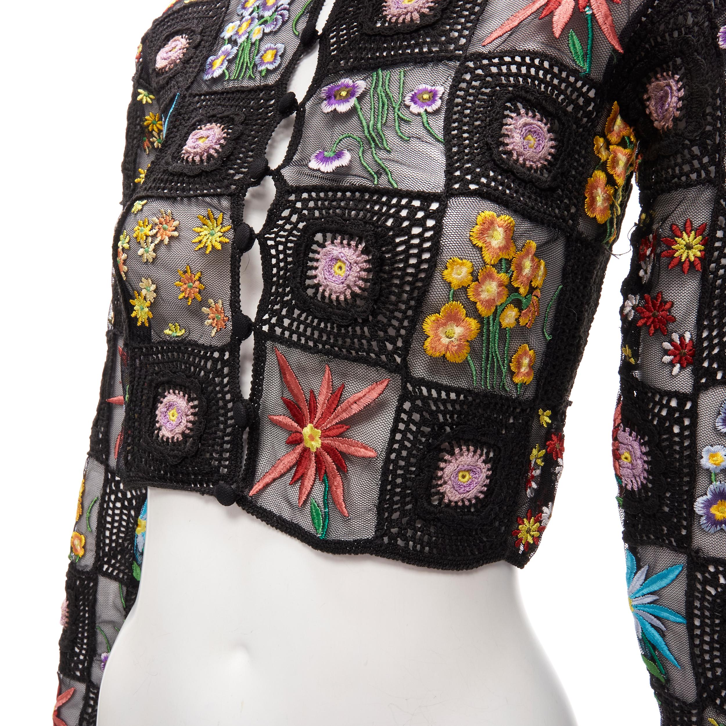 MOSCHINO CHEAP CHIC black floral crochet knit grandma cropped carigan S 1