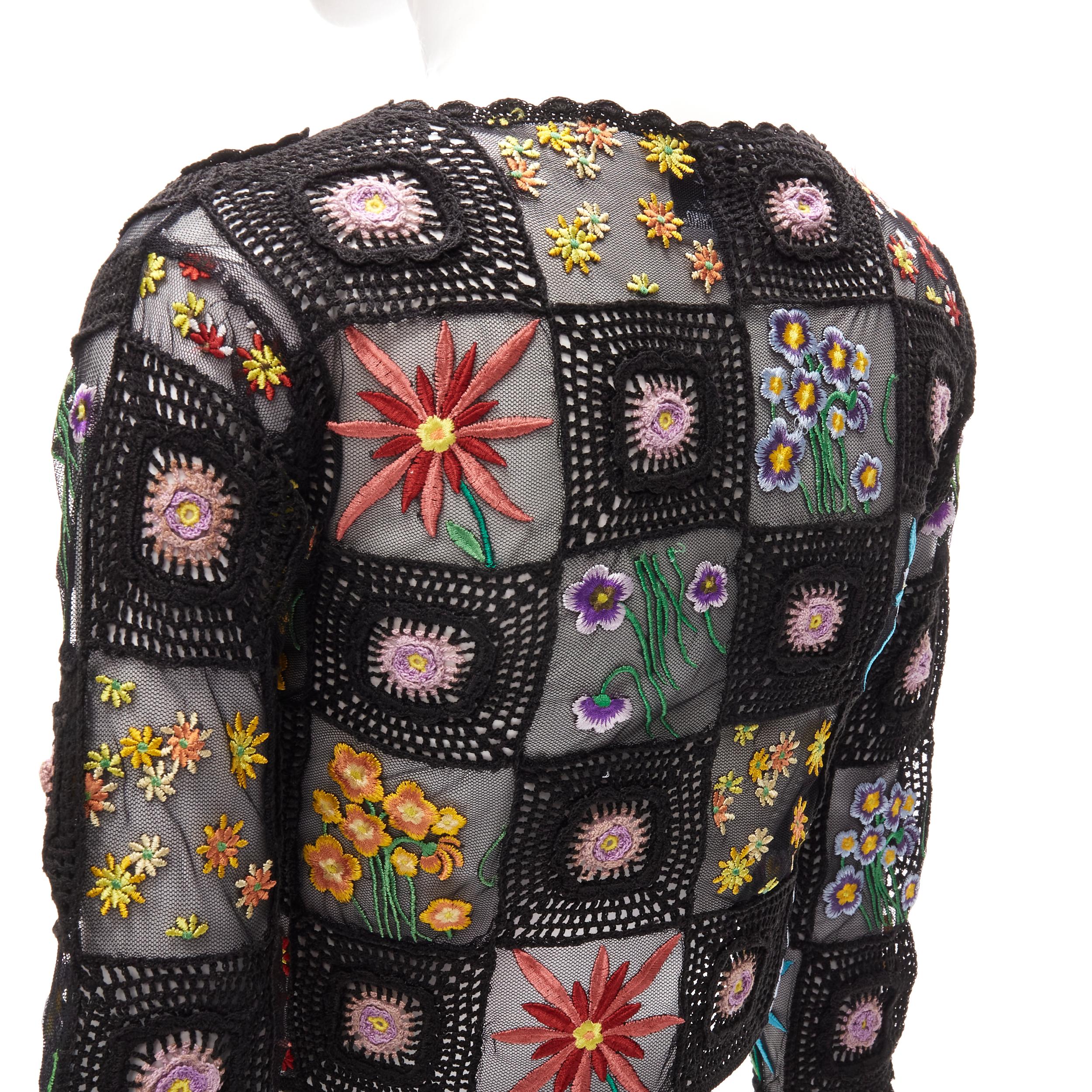 MOSCHINO CHEAP CHIC black floral crochet knit grandma cropped carigan S 2