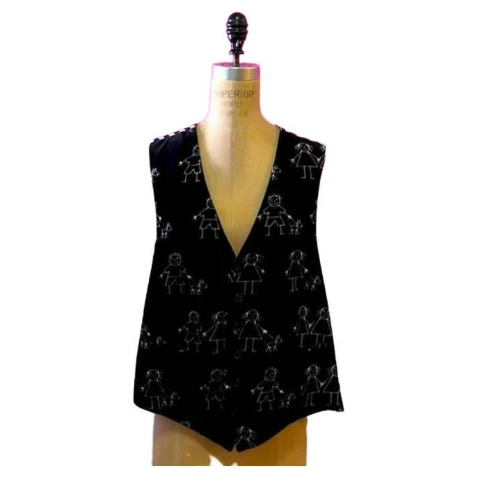 Moschino Cheap Chic Black Men's Stick Figure Velvet Vest For Sale