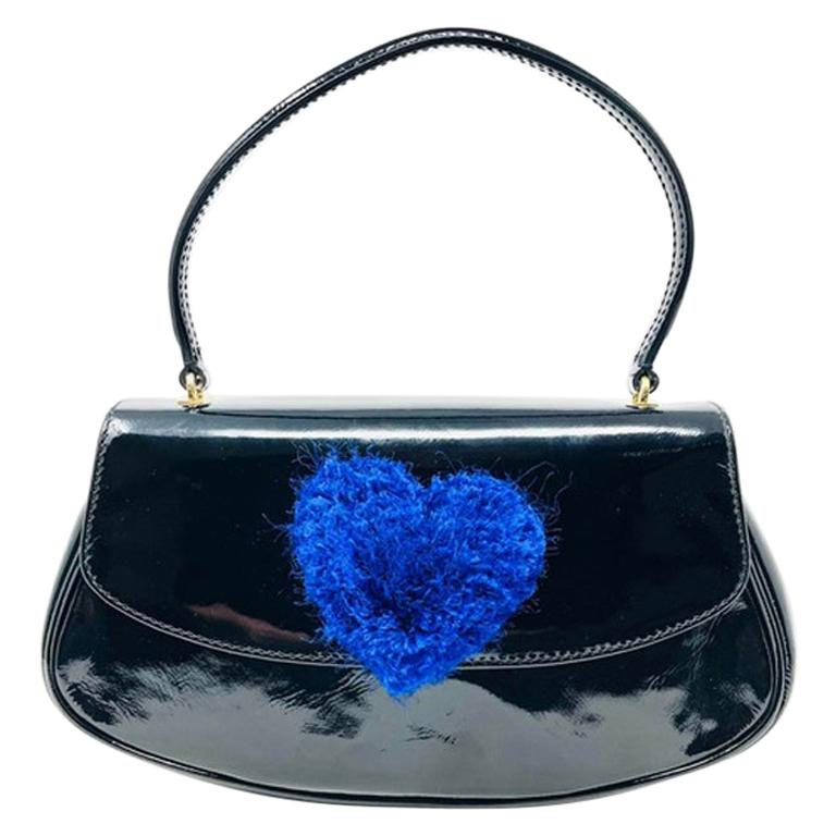 Moschino Cheap & Chic Black Patent Bag Blue Heart For Sale