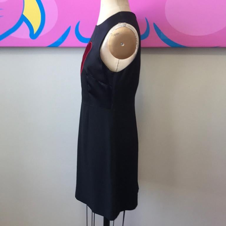 Moschino Cheap Chic Black Satin Red Heart Dress In Good Condition For Sale In Los Angeles, CA