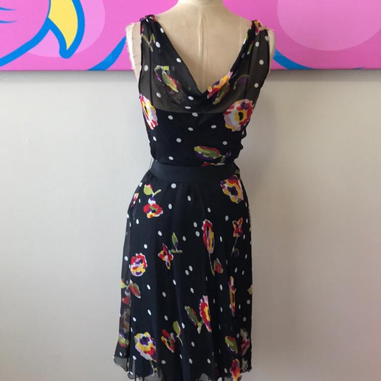Moschino Cheap Chic Black Silk Floral Dress For Sale 2