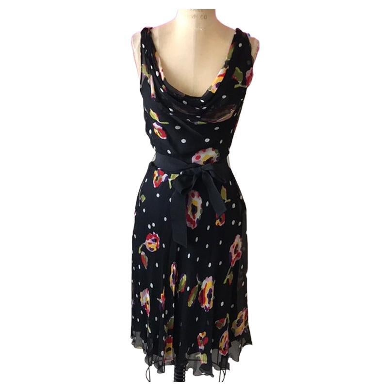 Moschino Cheap Chic Black Silk Floral Dress For Sale