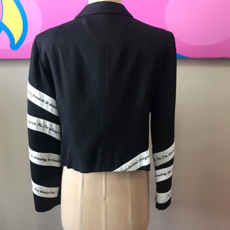 Moschino Cheap Chic Negro Blanco Siempre He Mentido Blazer en venta 1