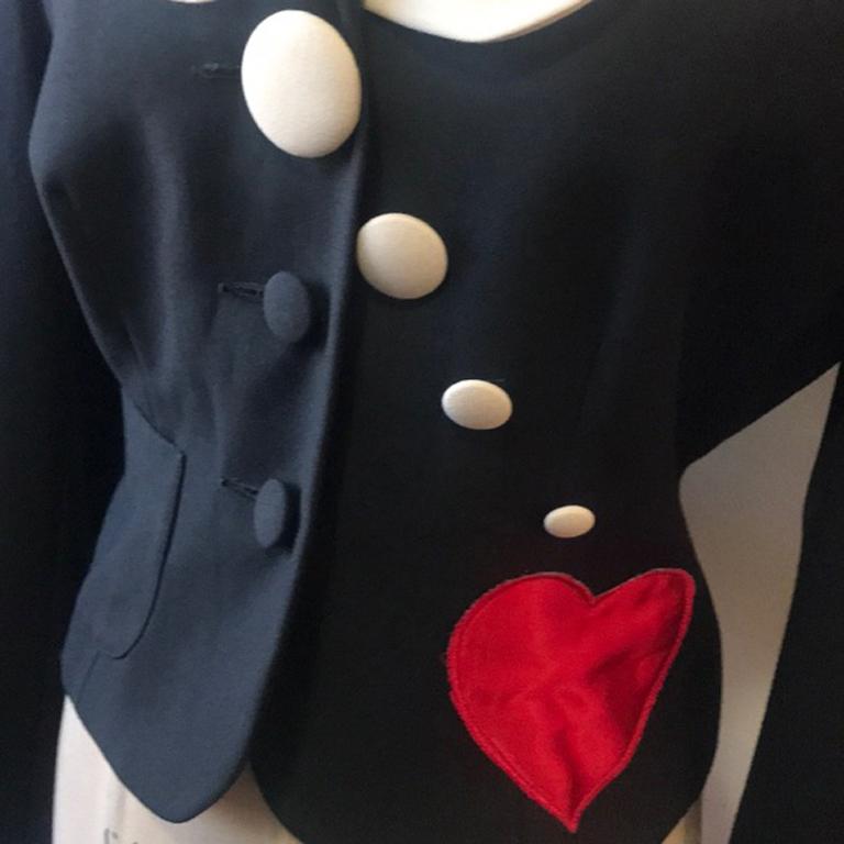 Moschino Cheap Chic Black White Wool Heart Jacket For Sale 4