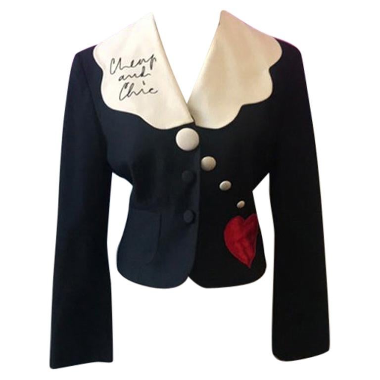 Moschino Cheap Chic Black White Wool Heart Jacket For Sale