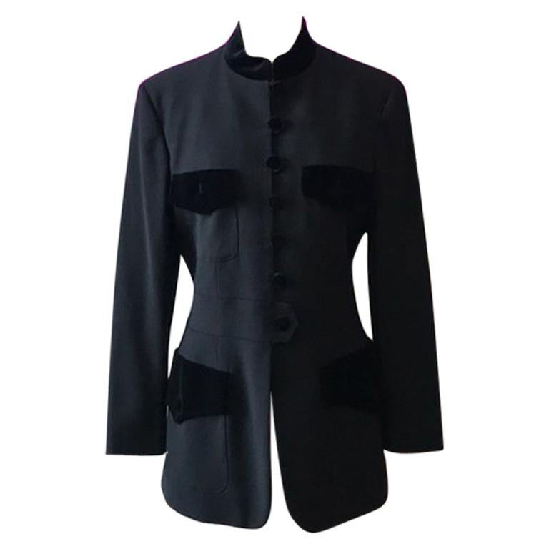 Moschino Cheap Chic Black Wool Velvet Trim Blazer For Sale
