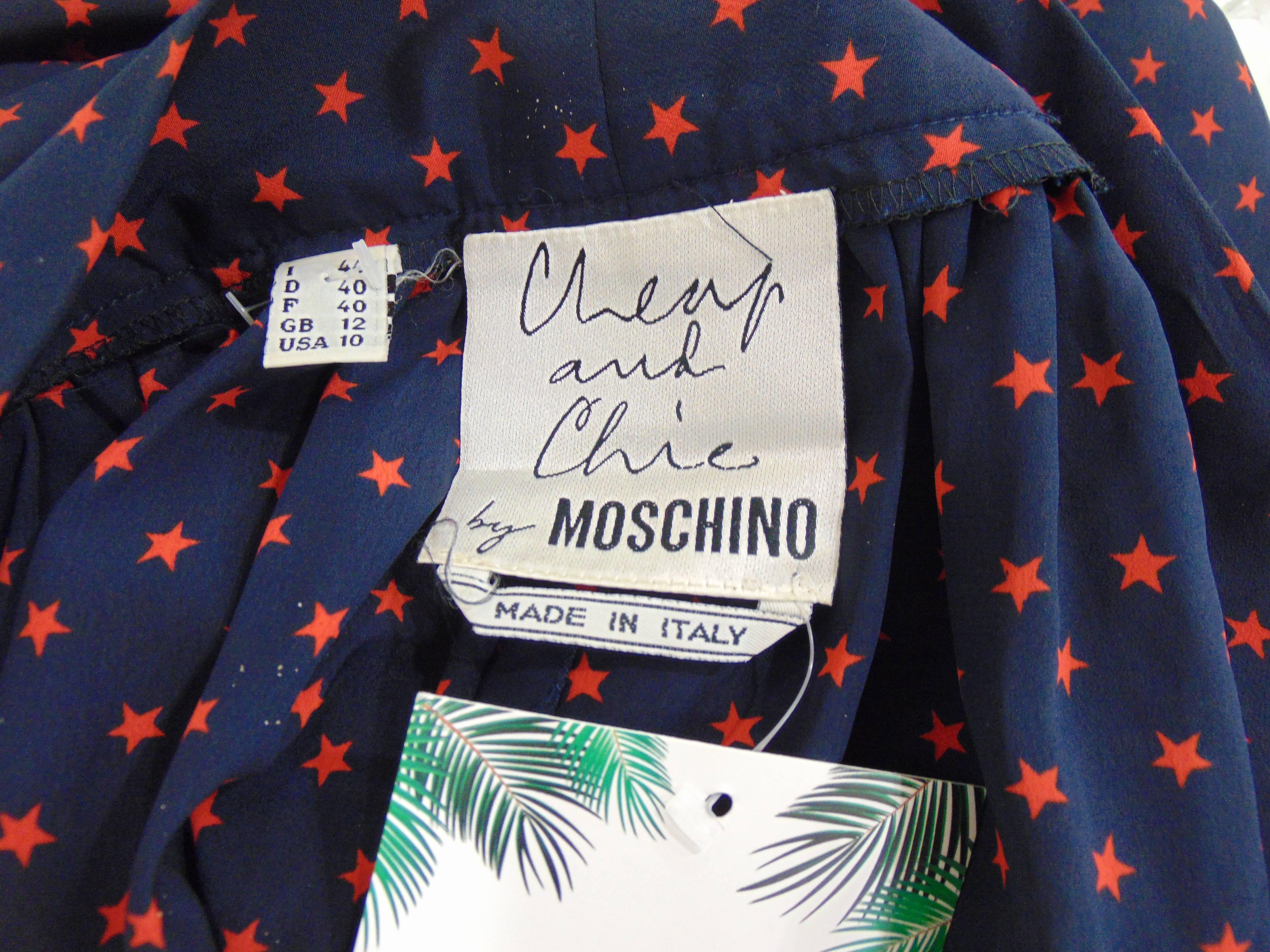 Moschino Cheap & Chic blu red stars silk skirt For Sale 1
