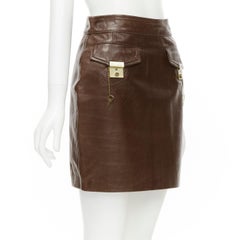 MOSCHINO Cheap Chic brown gold leather key lock flap pocket skirt S