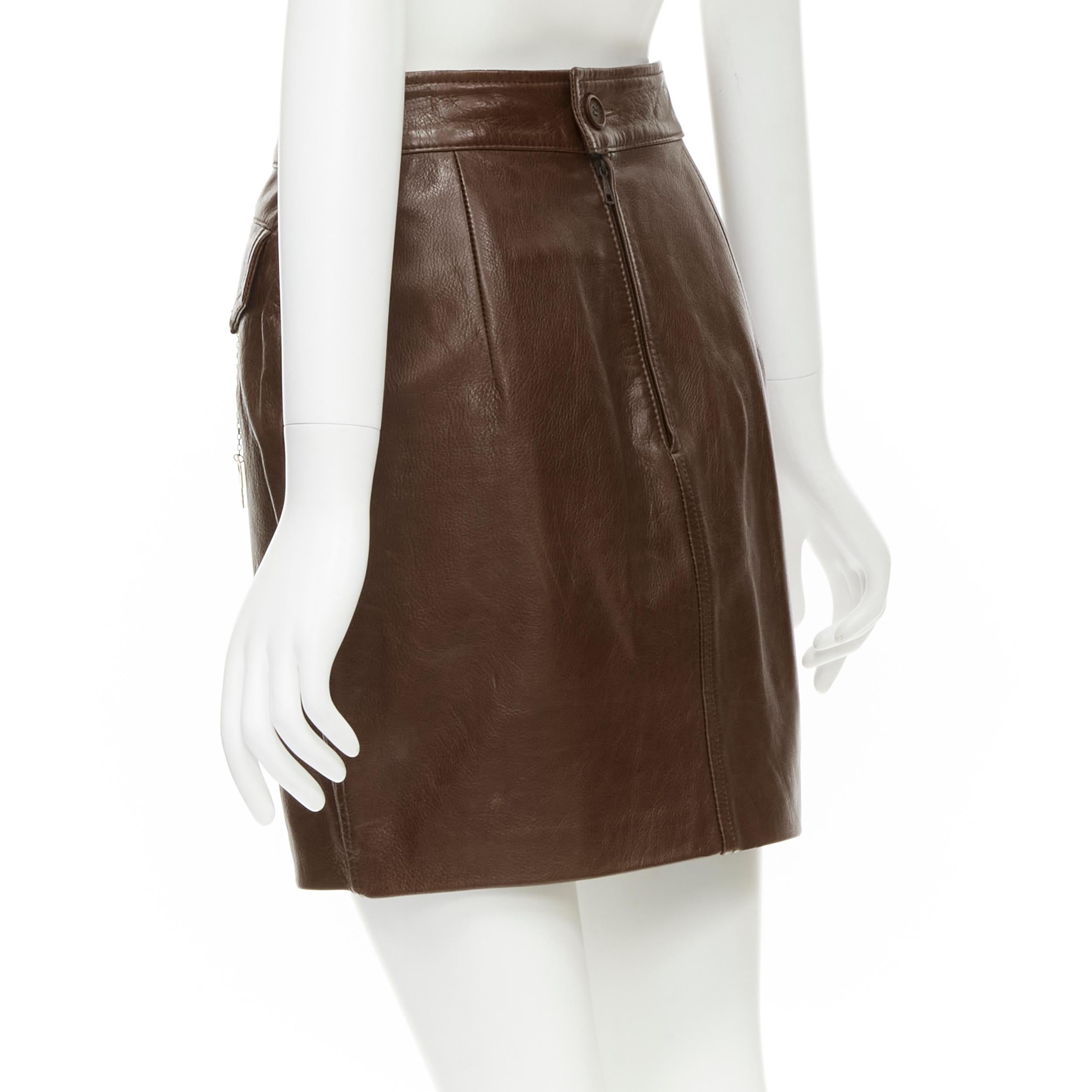 Black MOSCHINO Cheap Chic brown gold leather key lock flap pocket skirt S