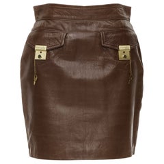 MOSCHINO Cheap Chic brown gold leather key lock flap pocket skirt S