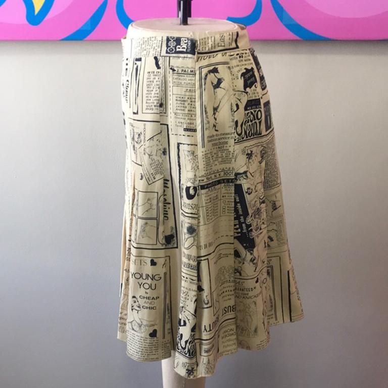 Brown Moschino Cheap Chic Comic Print Skirt Pleated