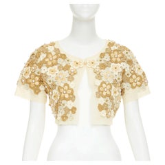 MOSCHINO Cheap Chic floral crochet faux pearl cropped bolero cardigan IT46 XL