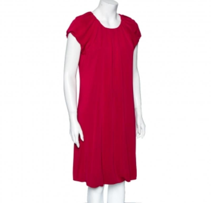 Moschino Cheap and Chic Vestido de punto fucsia plisado con detalle de yema S Rojo en venta