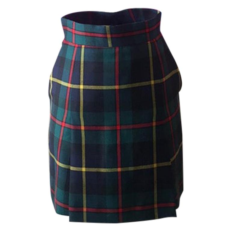 Moschino Cheap Chic Green Wool Plaid Skirt For Sale