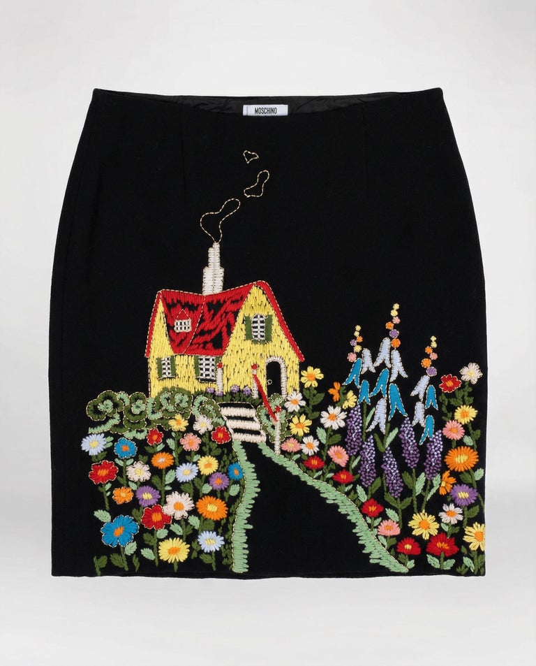 MOSCHINO Cheap and Chic hand embroidered skirt FW 2001 For Sale at