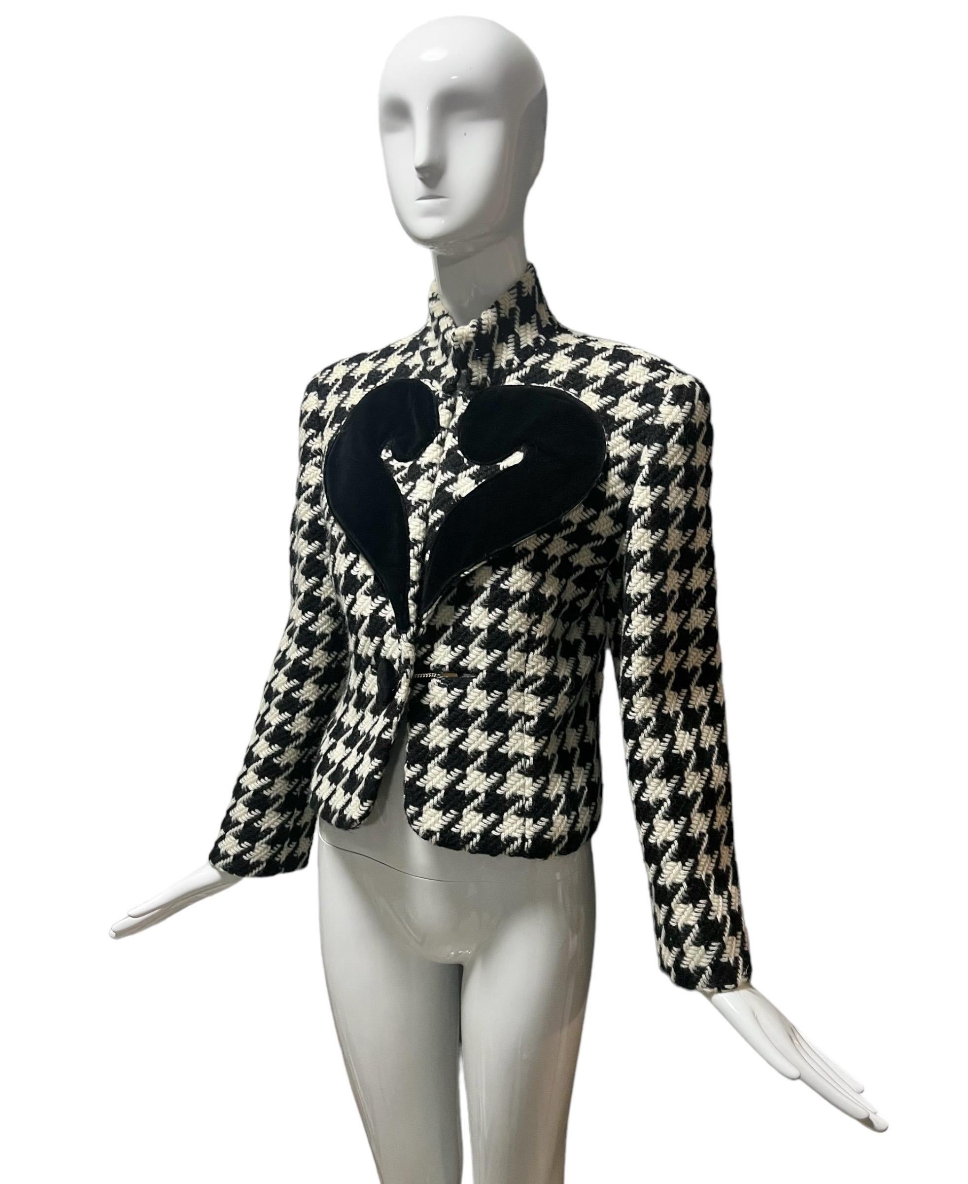 Black Moschino Cheap & Chic Houndstooth Question Mark Jacket For Sale