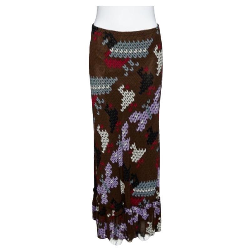 Moschino Cheap & Chic Multicolor Bedruckter Maxirock aus Krepp mit gerafftem Saumtem Saum M
