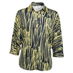Moschino Cheap and Chic - Camicia a maniche lunghe in jersey stampato blu e giallo S