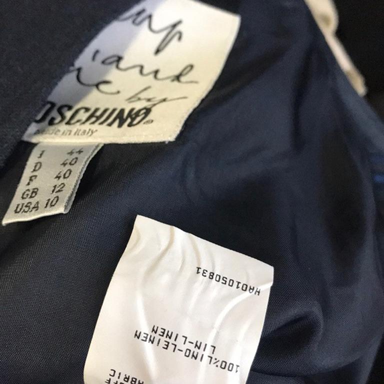 Moschino Cheap Chic Navy Linen Skirt Dove Heart For Sale 3