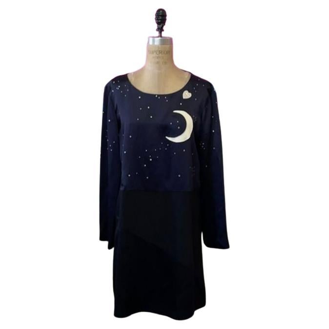 Moschino Cheap Chic Navy Satin Moon Stars Dress For Sale