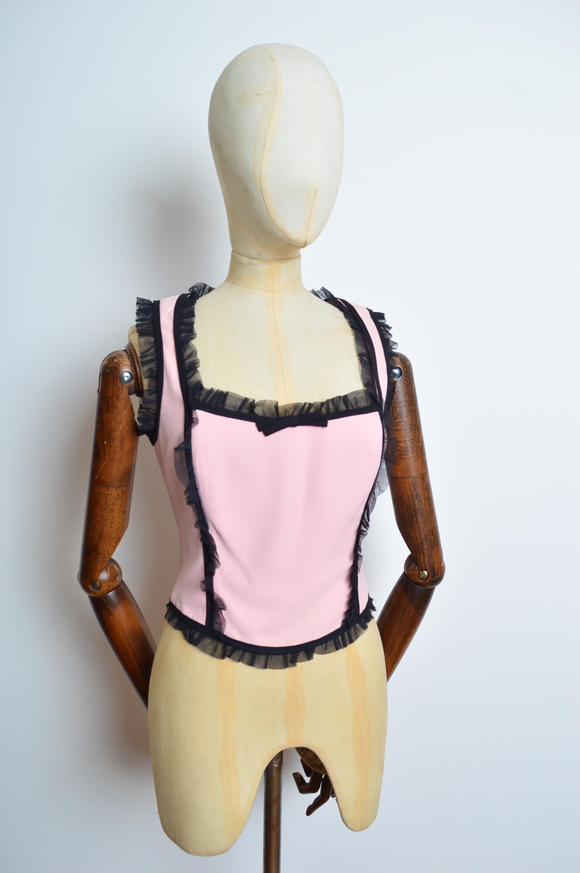 MOSCHINO billig & schick Pastellrosa & Schwarz Coquette Bustier - Korsett-Oberteil (Beige) im Angebot
