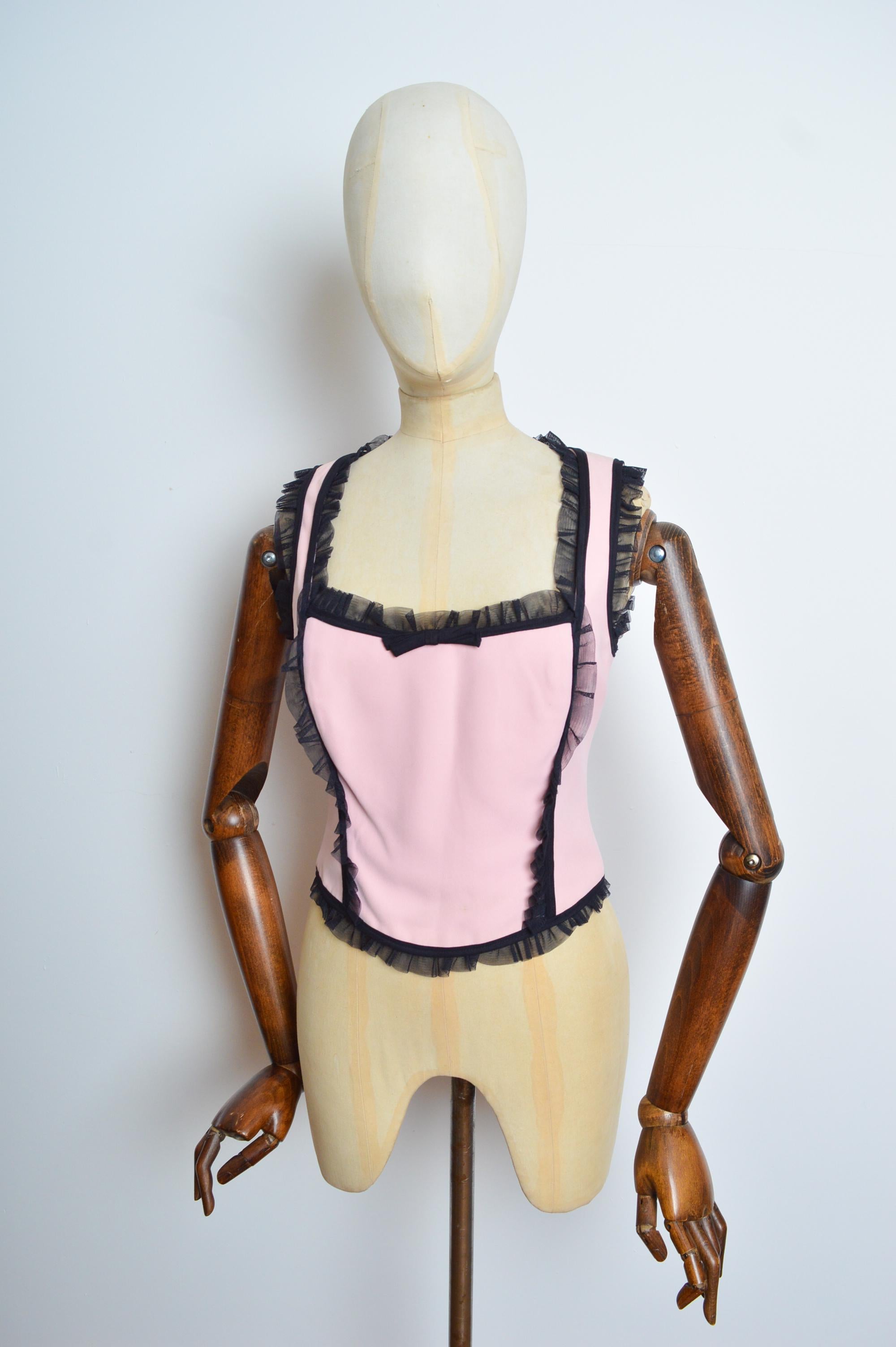 MOSCHINO billig & schick Pastellrosa & Schwarz Coquette Bustier - Korsett-Oberteil Damen im Angebot
