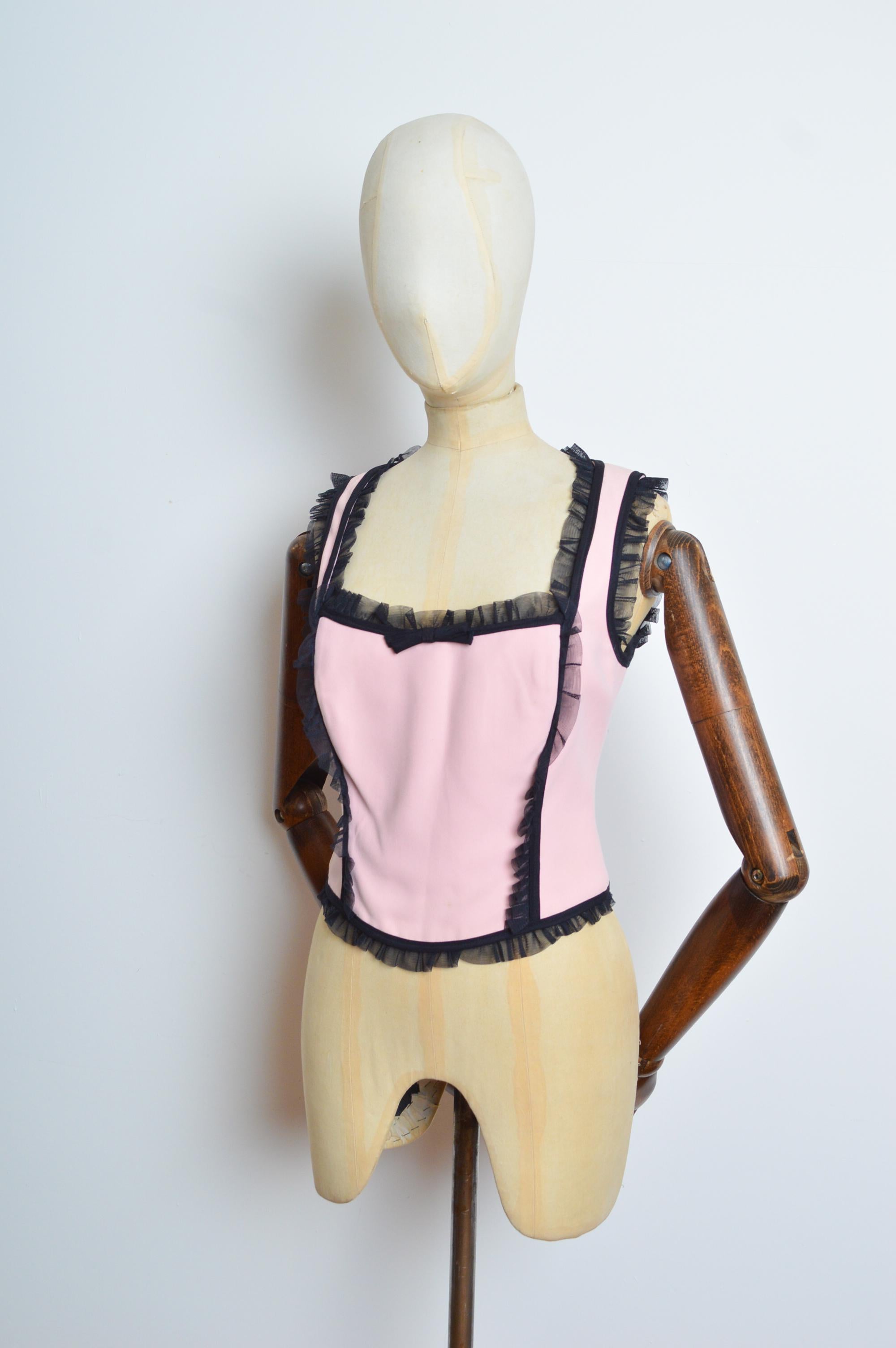 MOSCHINO billig & schick Pastellrosa & Schwarz Coquette Bustier - Korsett-Oberteil im Angebot 3