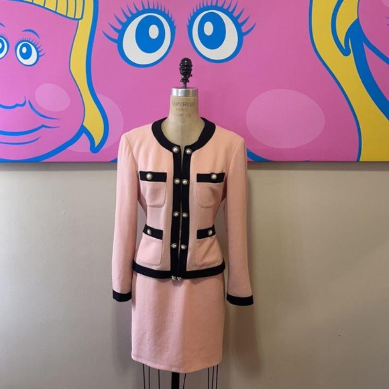 Brown Moschino Cheap Chic Pink Black Wool Crepe Skirt Suit For Sale