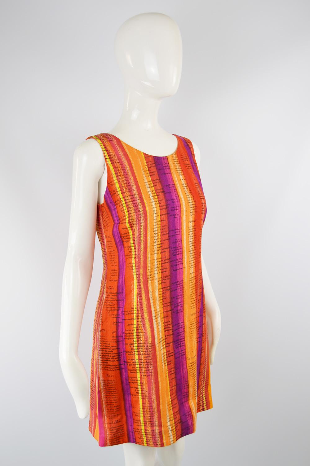Moschino Cheap & Chic 'Recipe' Watercolor Stripe Print Rayon Dress, 1997 In Excellent Condition In Doncaster, South Yorkshire
