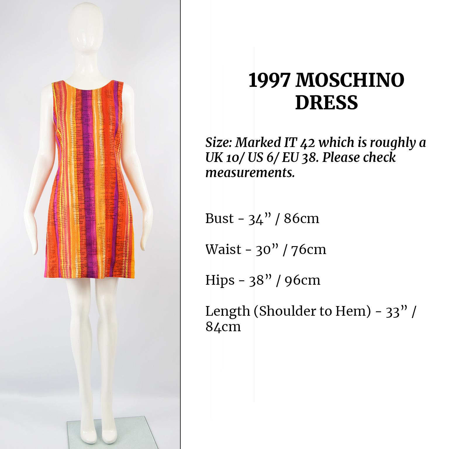 Moschino Cheap & Chic 'Recipe' Watercolor Stripe Print Rayon Dress, 1997 For Sale 2