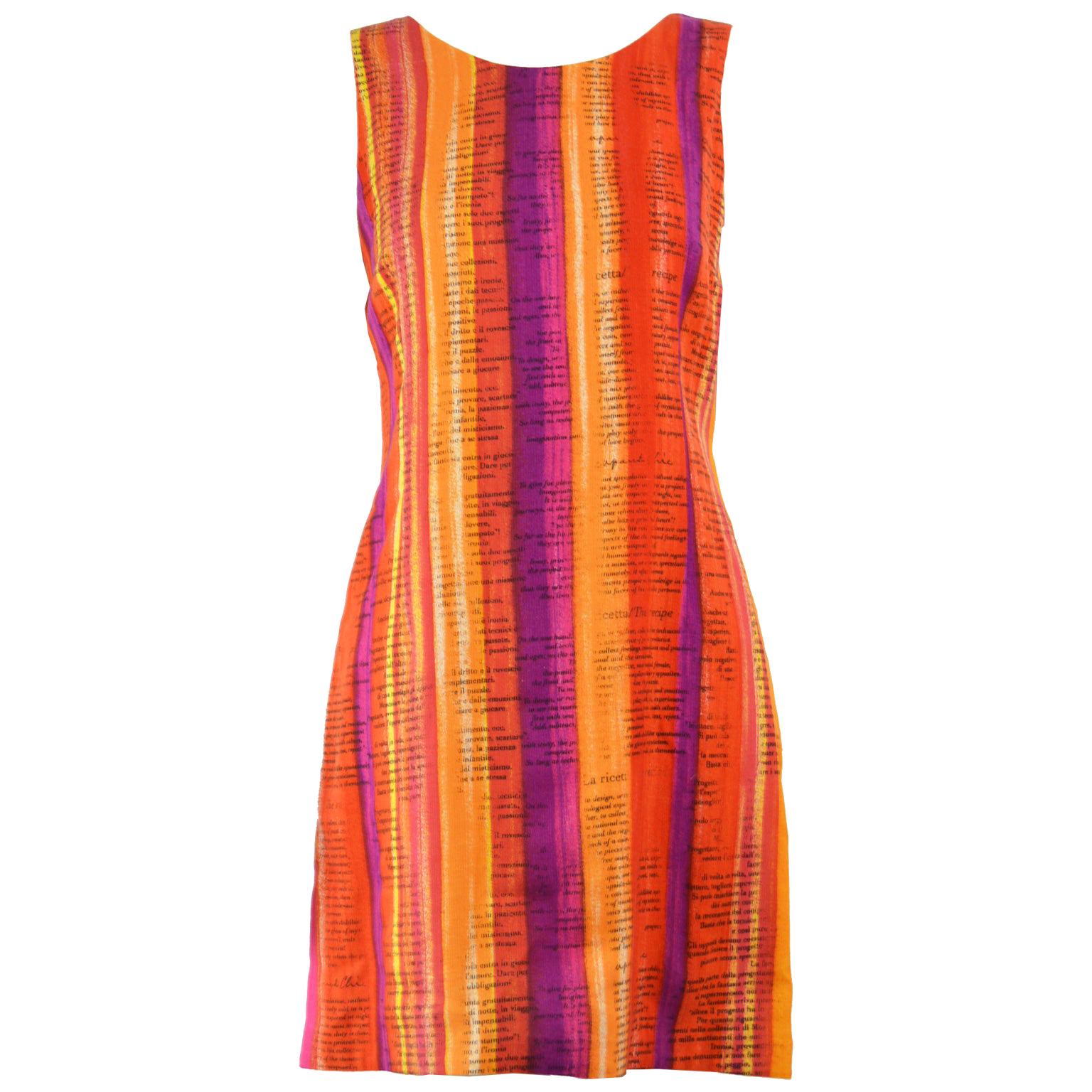 Moschino Cheap & Chic 'Recipe' Watercolor Stripe Print Rayon Dress, 1997 For Sale