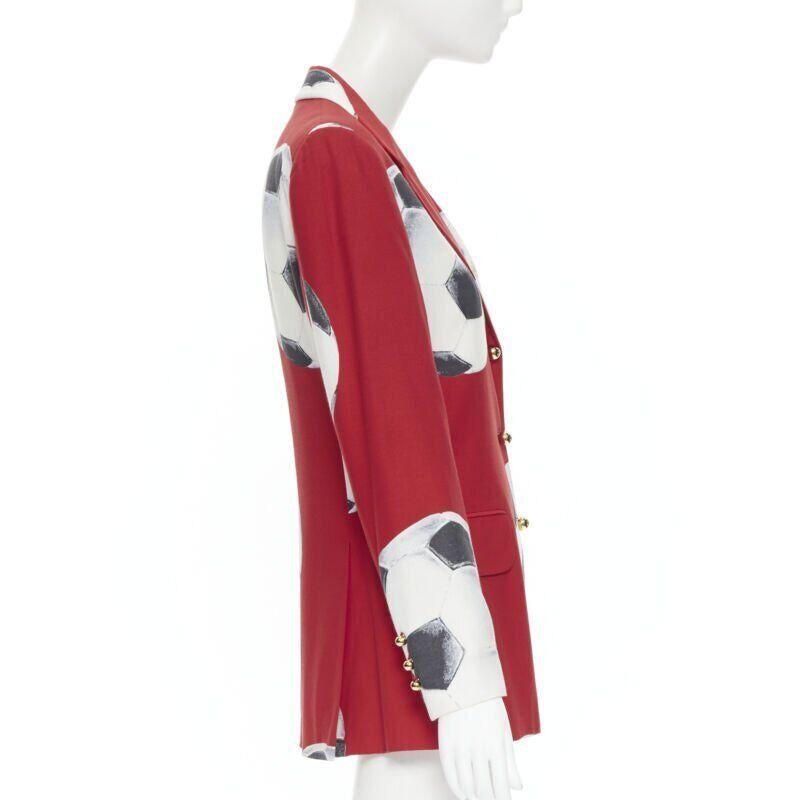 Red MOSCHINO Cheap Chic red football soccer print gold button blazer jacket IT40